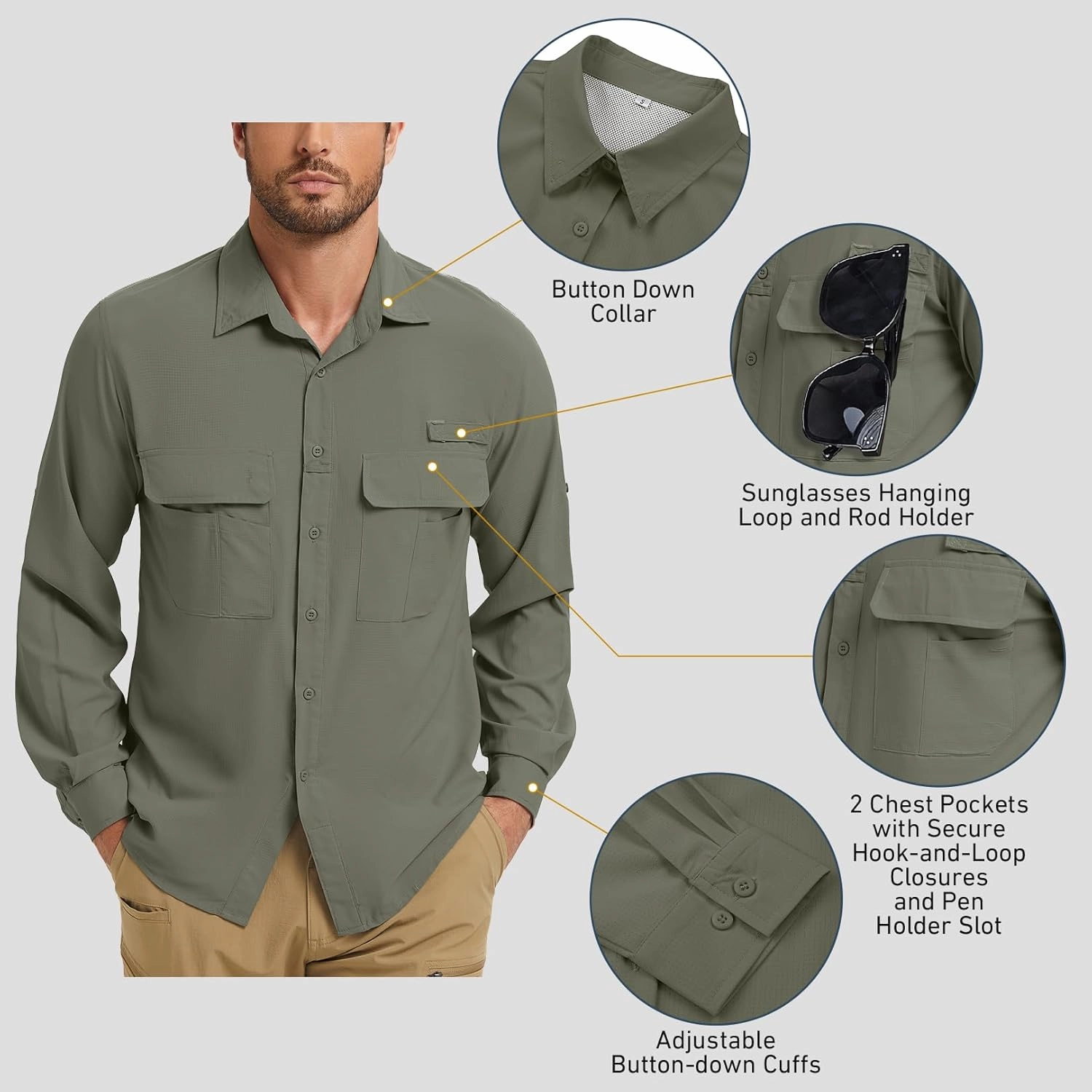 mixtiq Men’s Safari Sun UV Protection Shirts Loog Sleeve UPF 50  Quick Dry Lightweight Cooling Hiking Fishing Camping Shirts