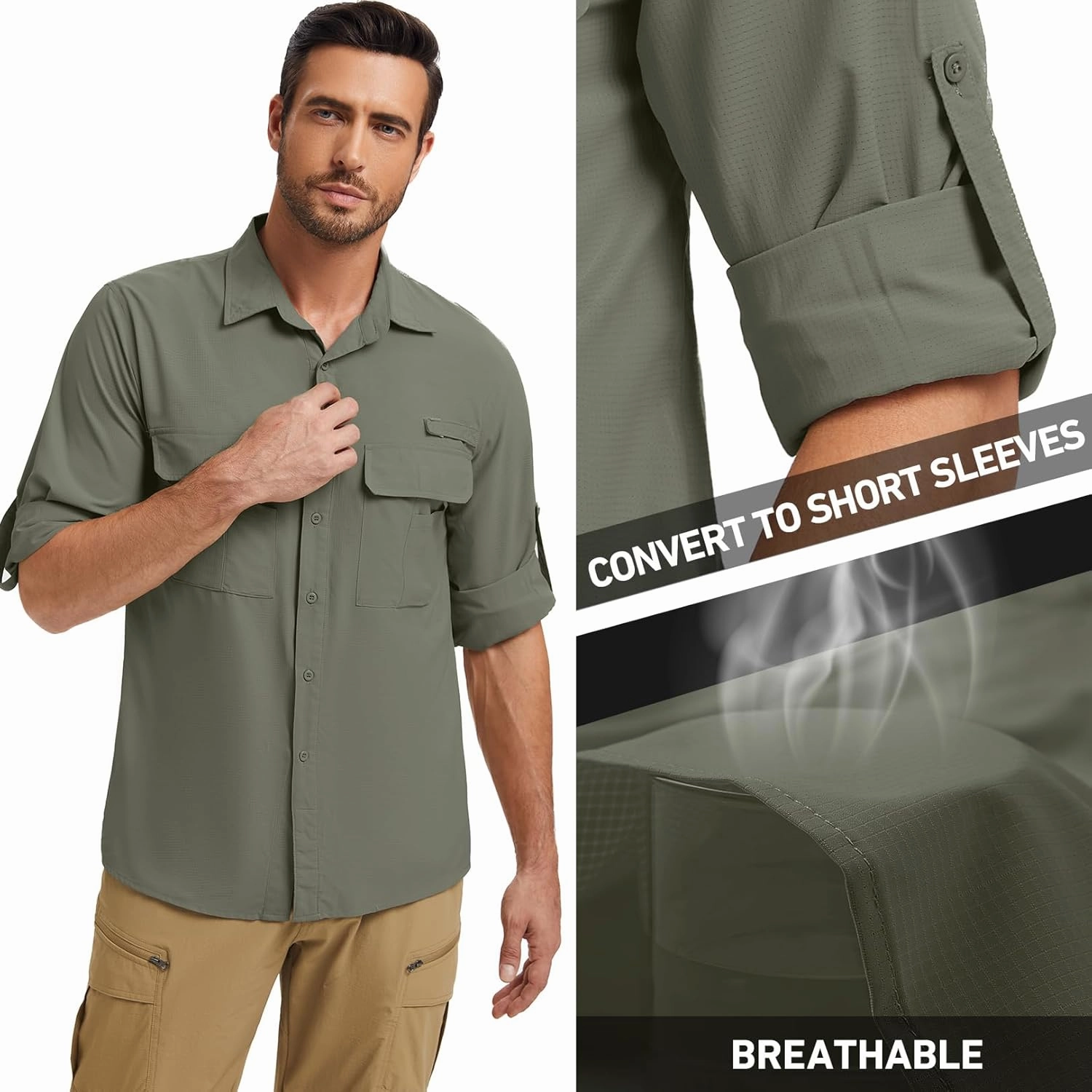 mixtiq Men’s Safari Sun UV Protection Shirts Loog Sleeve UPF 50  Quick Dry Lightweight Cooling Hiking Fishing Camping Shirts