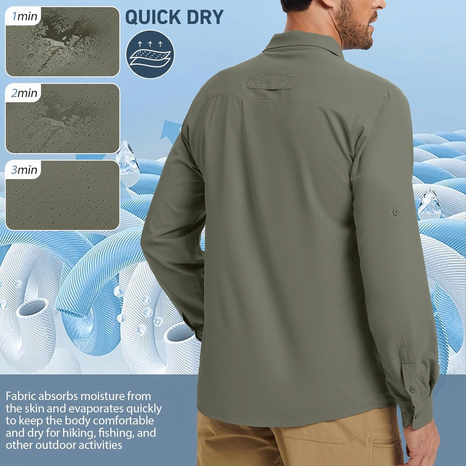 mixtiq Men’s Safari Sun UV Protection Shirts Loog Sleeve UPF 50  Quick Dry Lightweight Cooling Hiking Fishing Camping Shirts