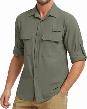 mixtiq Men’s Safari Sun UV Protection Shirts Loog Sleeve UPF 50  Quick Dry Lightweight Cooling Hiking Fishing Camping Shirts
