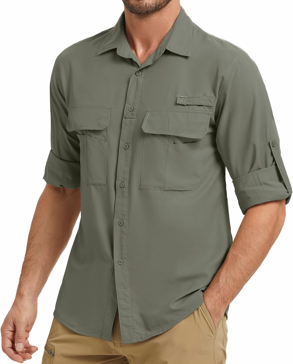 mixtiq Men’s Safari Sun UV Protection Shirts Loog Sleeve UPF 50  Quick Dry Lightweight Cooling Hiking Fishing Camping Shirts
