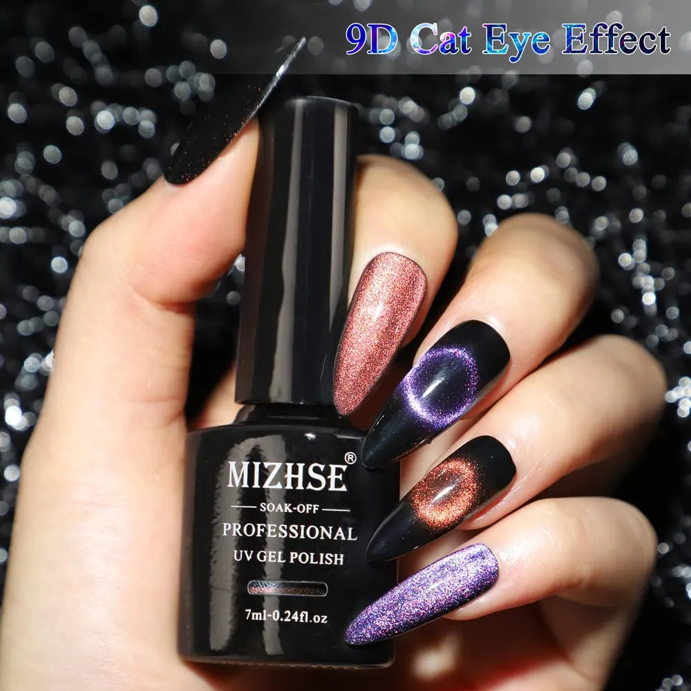 MIZHSE 2 In 1 9D Cat Eye Gel Nail Polish Kit, Upgraded Magnetic Gel Polish Set with Magnet, Shiny Chameleon Magic Galaxy Effect Soak Off Gel Nail Art Gift for Women
