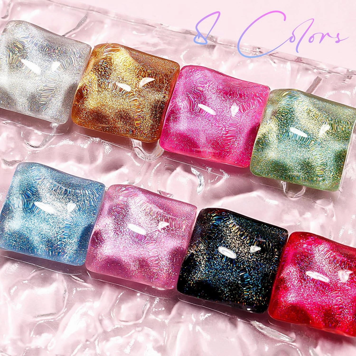 MIZHSE 8 Colors Holographic Gel Nail Polish, Laser Iridescent Gel Polish Set, Chrome Rainbow Shimmer Glitter Nail Gel, Sparkly Shiny Gel Polish Silver Pink Nail Art Salon at Home Women Gift