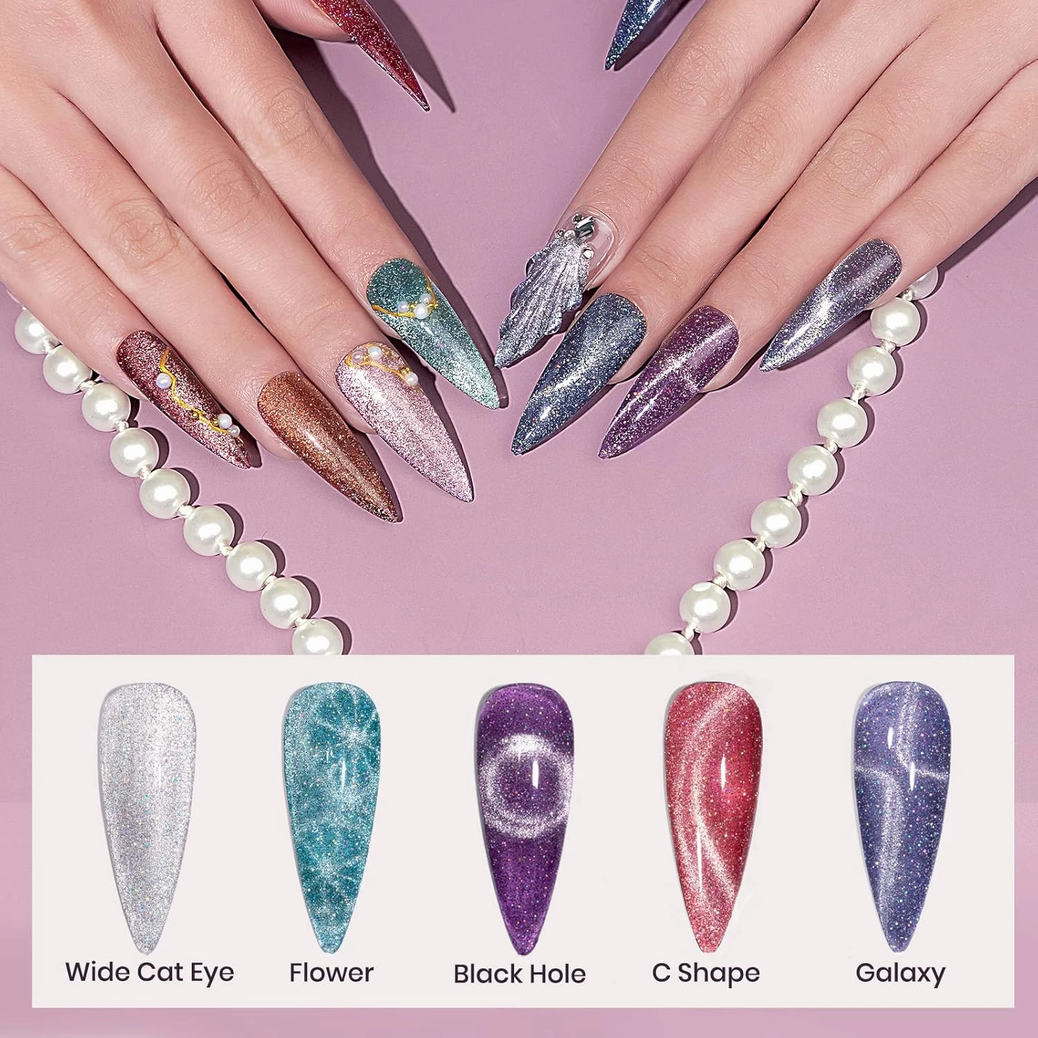 MIZHSE Reflective Cat Eye Gel Polish Sparkly Magnetic Cateye Nail Gel 7ml, Shiny Diamond Soak Off Magnet Manicure Set 12Pcs