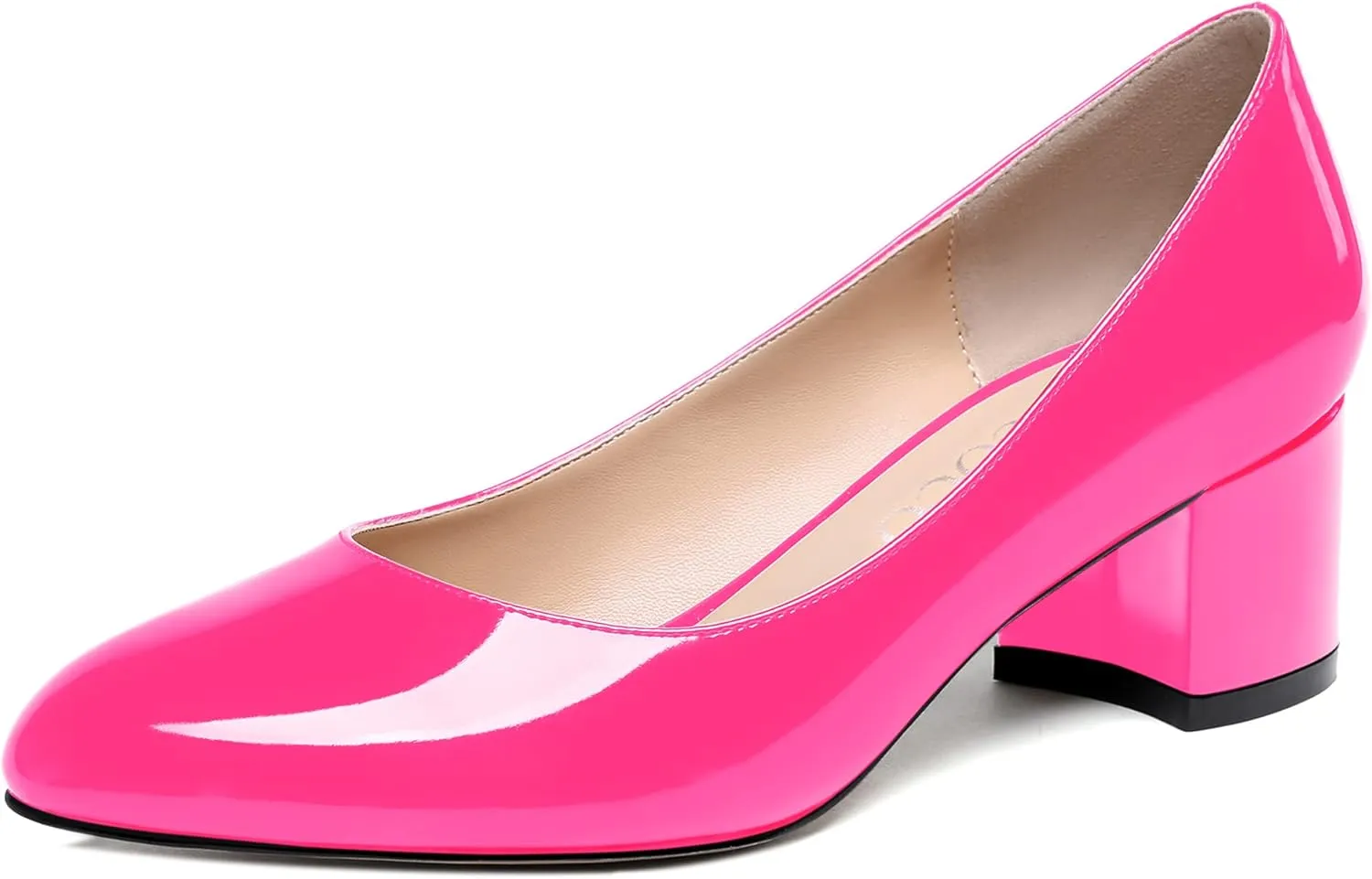 MODENCOCO Women's Patent Leather Round Toe Solid Slip On Chunky Low Heel Pumps Wedding Evening Dress Shoes 2 Inch