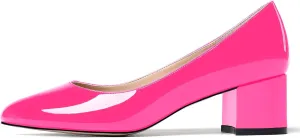 MODENCOCO Women's Patent Leather Round Toe Solid Slip On Chunky Low Heel Pumps Wedding Evening Dress Shoes 2 Inch