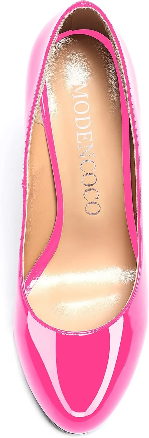 MODENCOCO Women's Patent Leather Round Toe Solid Slip On Chunky Low Heel Pumps Wedding Evening Dress Shoes 2 Inch