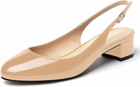 MODENCOCO Women's Ankle Strap Patent Round Toe Slingback Chunky Low Heel Pumps Shoes 1.5 Inch