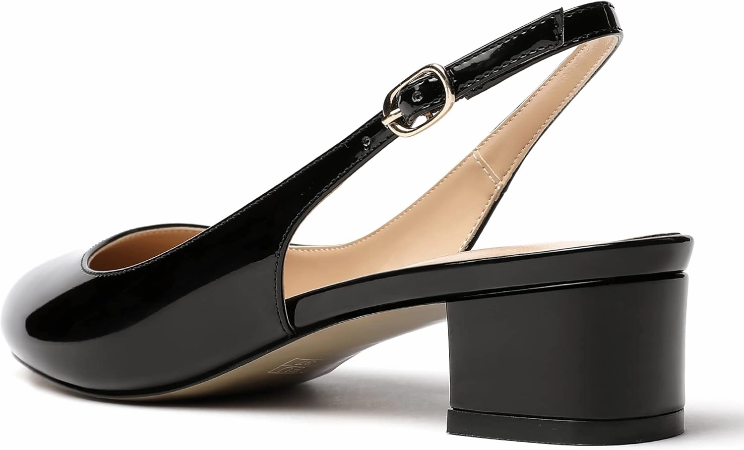 MODENCOCO Women's Ankle Strap Patent Round Toe Slingback Chunky Low Heel Pumps Shoes 1.5 Inch