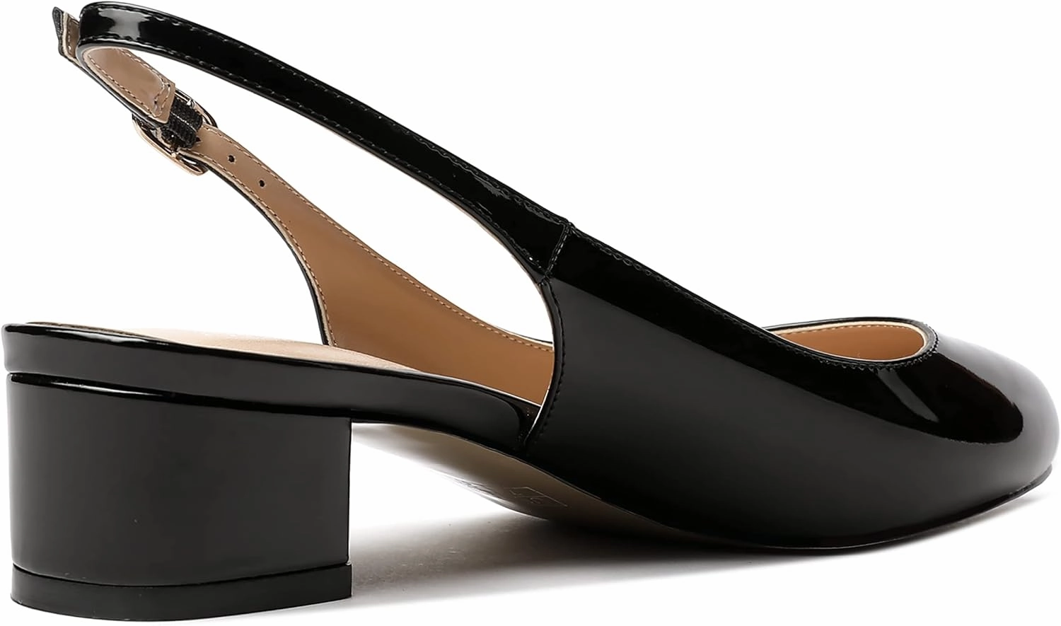 MODENCOCO Women's Ankle Strap Patent Round Toe Slingback Chunky Low Heel Pumps Shoes 1.5 Inch