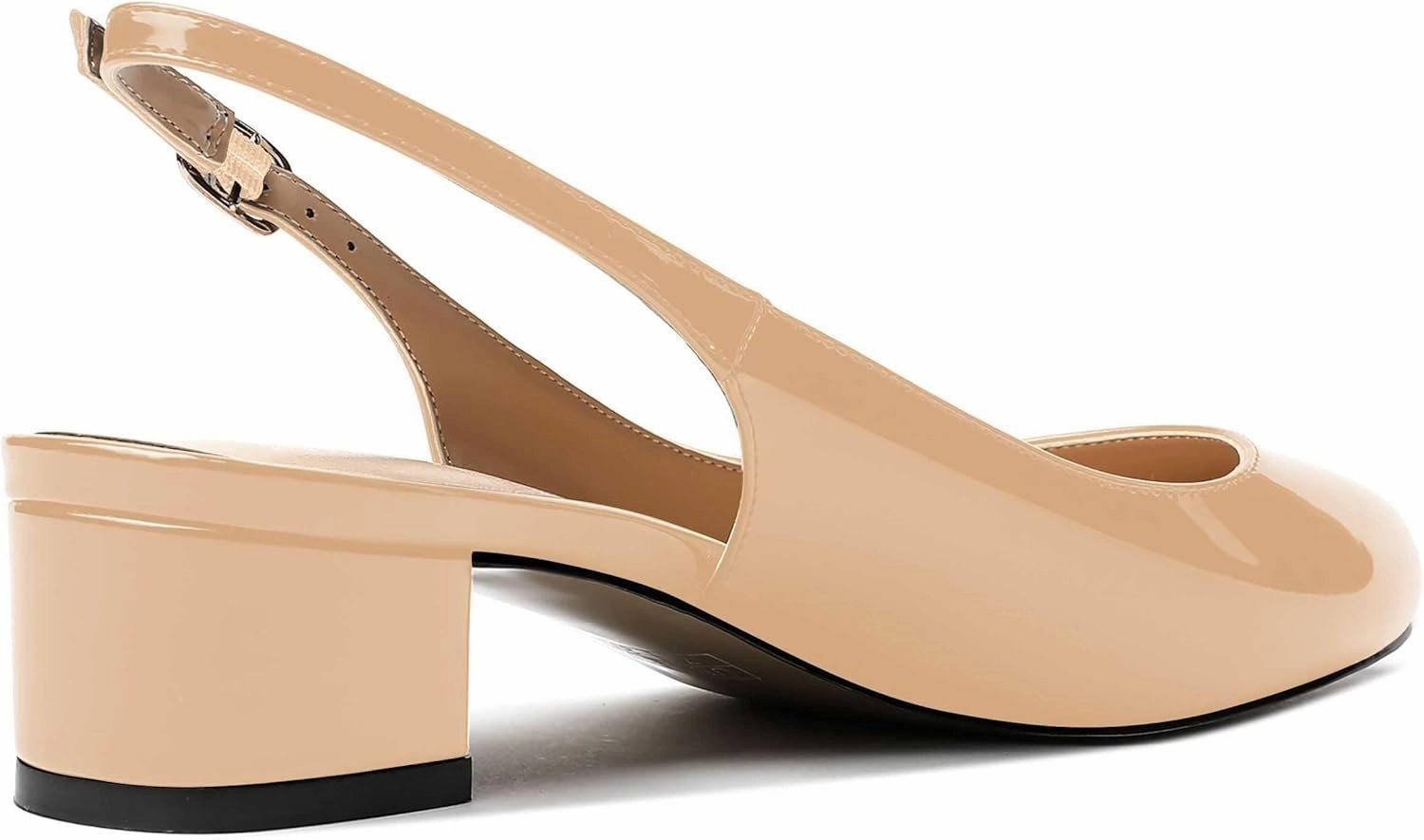 MODENCOCO Women's Ankle Strap Patent Round Toe Slingback Chunky Low Heel Pumps Shoes 1.5 Inch