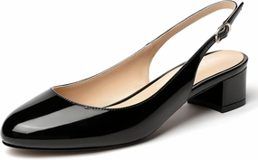 MODENCOCO Women's Ankle Strap Patent Round Toe Slingback Chunky Low Heel Pumps Shoes 1.5 Inch