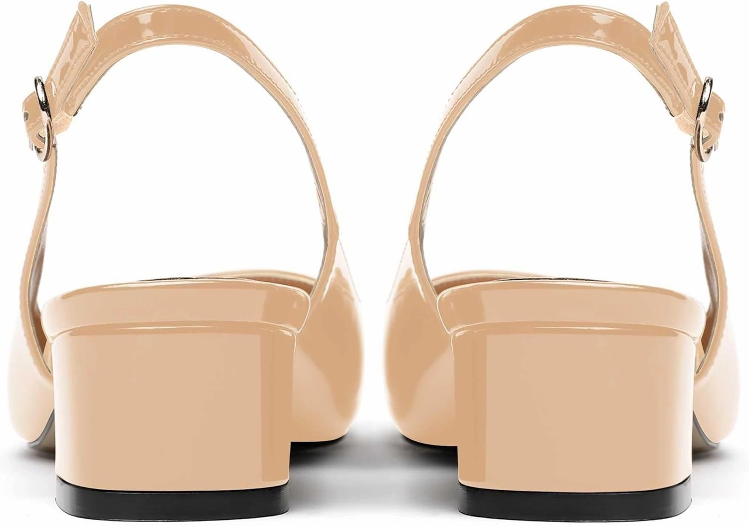 MODENCOCO Women's Ankle Strap Patent Round Toe Slingback Chunky Low Heel Pumps Shoes 1.5 Inch
