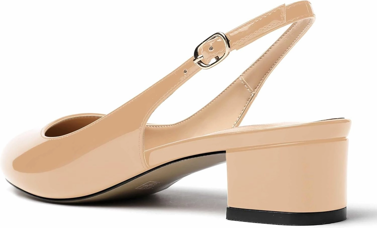 MODENCOCO Women's Ankle Strap Patent Round Toe Slingback Chunky Low Heel Pumps Shoes 1.5 Inch