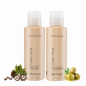 MOEHAIR Travel size toiletries (Color Safe Shampoo and Conditioner) I Travel shampoo and conditioner set | Color Protecting | Prevents Color Fading | Anti-Fade Shampoo and Conditioner set | 3.4 fl oz