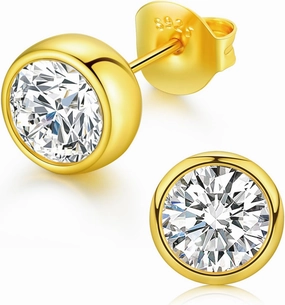 Moissanite Diamond Earrings for Women & Men,1-2 Carat D Color VVS1 Clarity, 5-6.5mm Hypoallergenic 18K White Gold Plated 925 Sterling Silver Bezel Set Round Studs