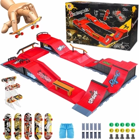 MOMSIV Finger Skateboard Ramp Set, Mini Finger Skateboard Park Ramp Kit 5 4 Fingerboard Half Pipe Ultimate Parks Training Props Accessories, Skateboard Toys Set Christmas Birthday Gift for Kids Adult