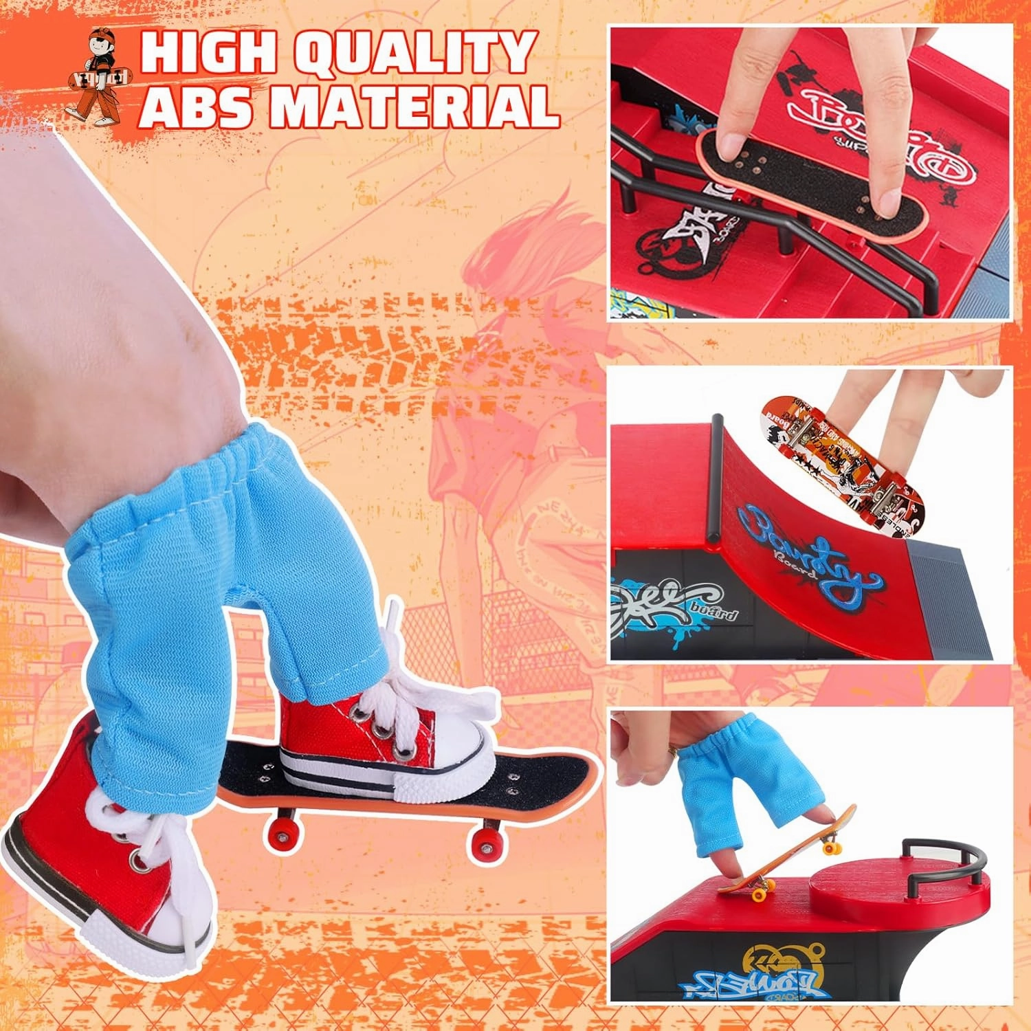 MOMSIV Finger Skateboard Ramp Set, Mini Finger Skateboard Park Ramp Kit 5 4 Fingerboard Half Pipe Ultimate Parks Training Props Accessories, Skateboard Toys Set Christmas Birthday Gift for Kids Adult