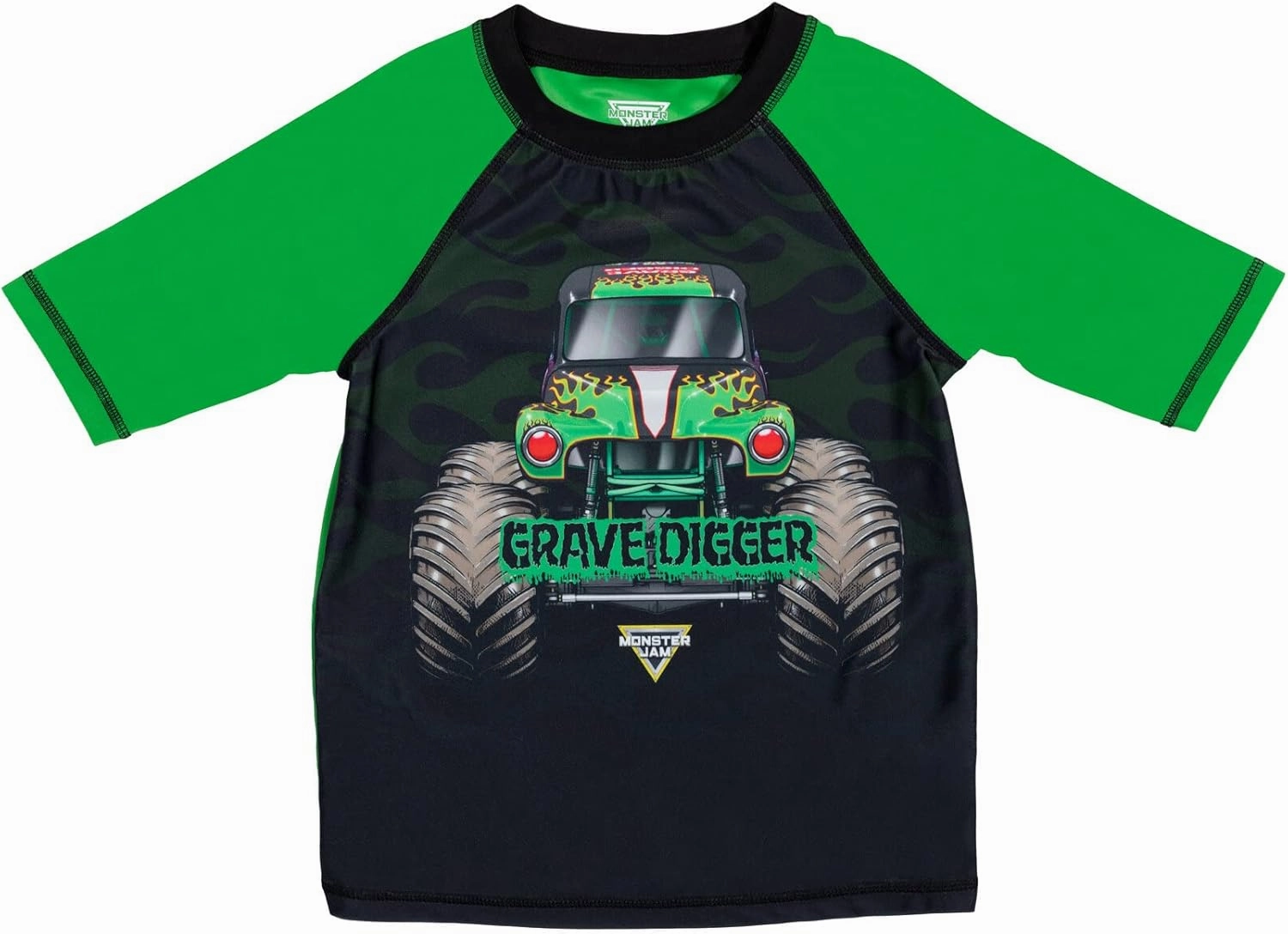 Monster Jam UPF 50  Pullover Rash Guard and Swim Trunks Outfit Set Toddler to Big Kid Grave Digger El Toro Loco Megalodon