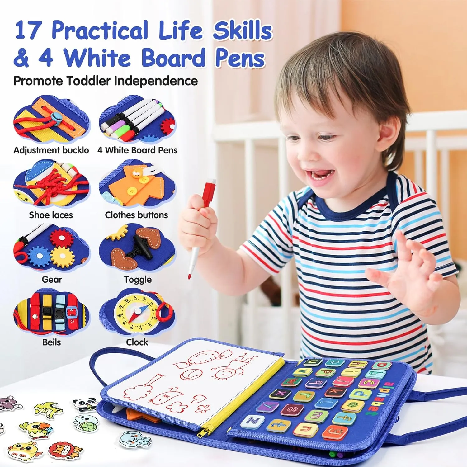 Montessori Busy Board Book - Toddler Educational Learning Sensory Activity Toys for 3  Year Old Boy Birthday Gift - Road Airplane Travel Toys