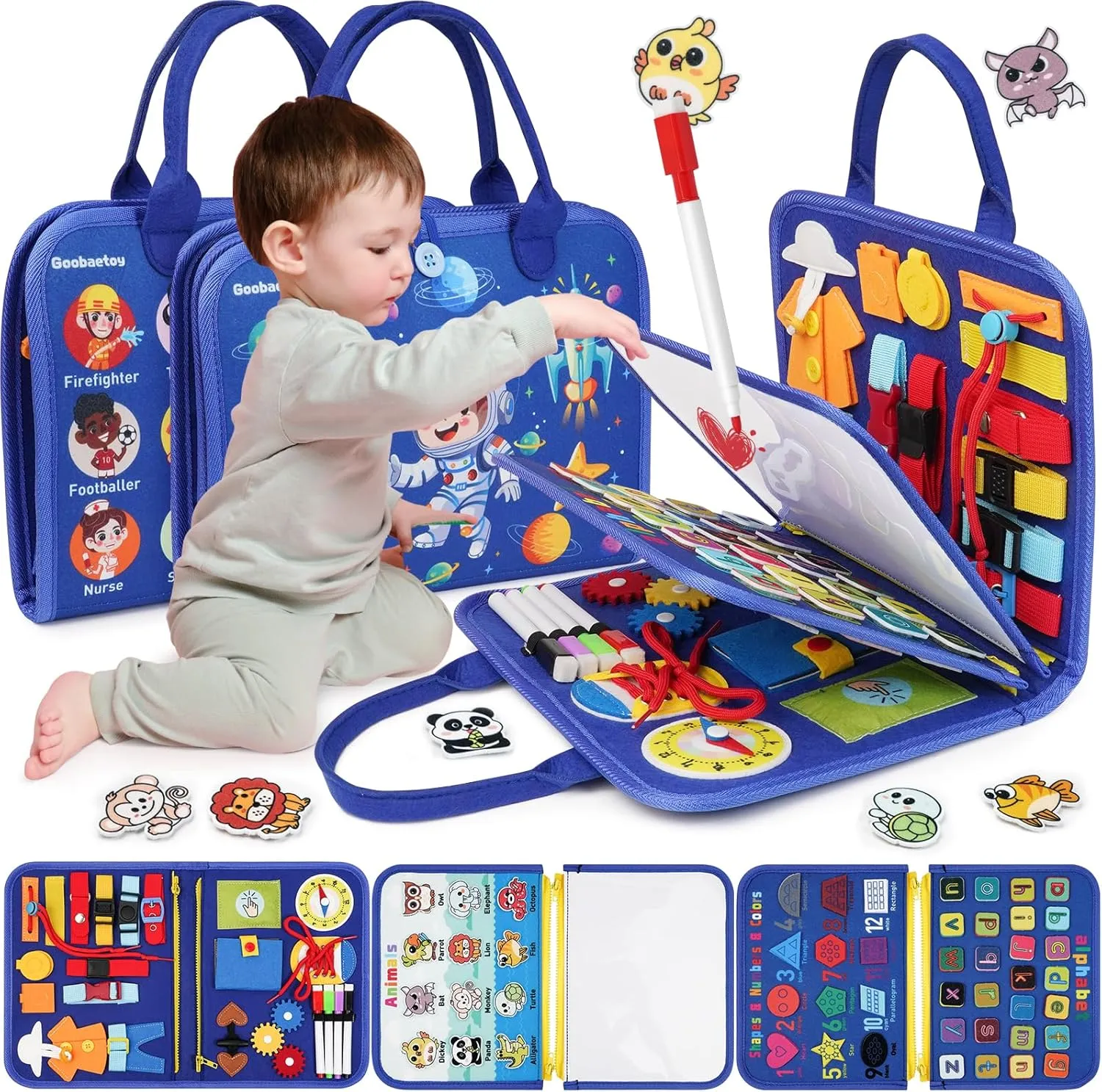 Montessori Busy Board Book - Toddler Educational Learning Sensory Activity Toys for 3  Year Old Boy Birthday Gift - Road Airplane Travel Toys