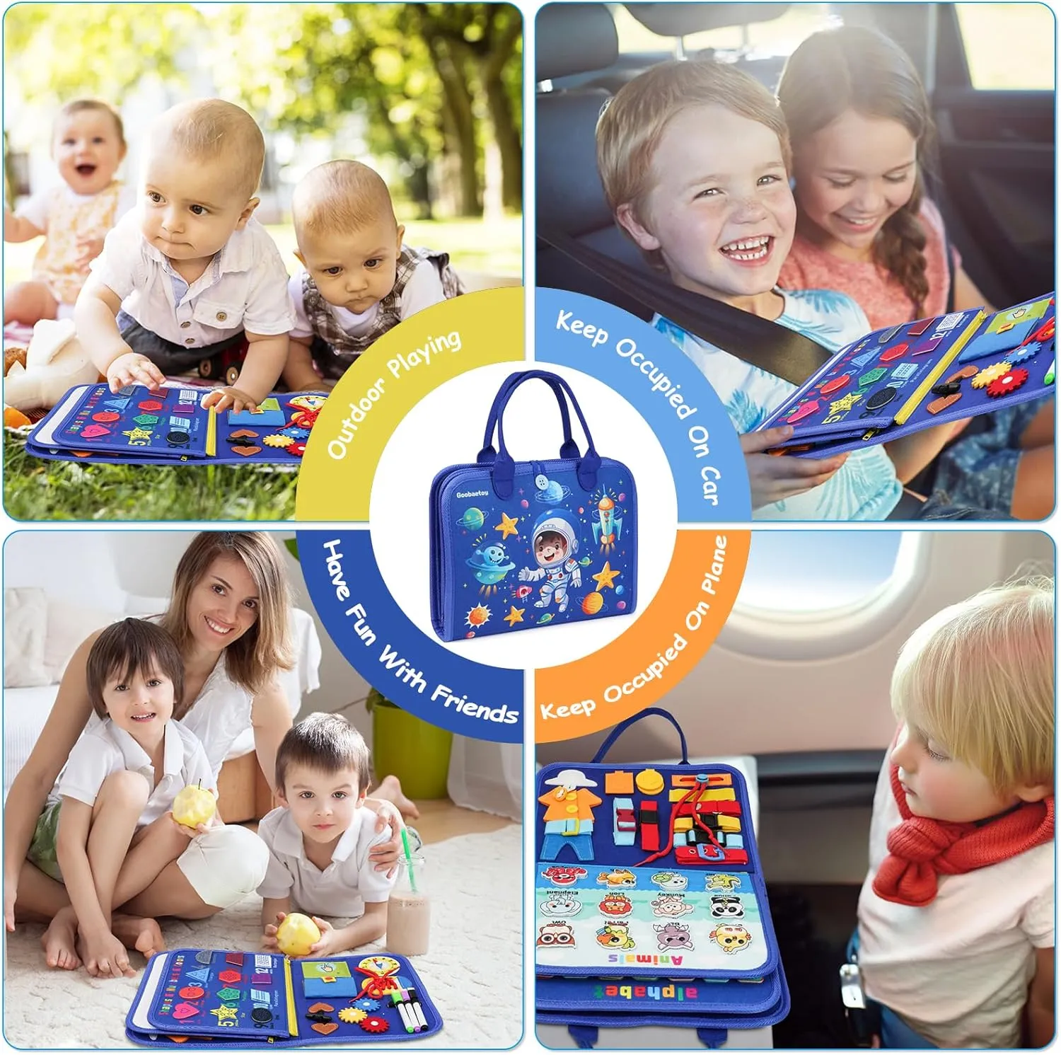 Montessori Busy Board Book - Toddler Educational Learning Sensory Activity Toys for 3  Year Old Boy Birthday Gift - Road Airplane Travel Toys