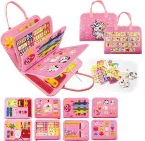 Montessori Busy Board for Girls 1 2 3 Year, Sensory Toys for Toddlers 1-3, Ideal for Travel and Preschool - ABCs, 123s, Shapes, Colors, Animals, Weather, Birthday Gifts