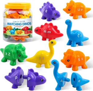 Montessori Learning Toys for Toddlers 1-3, Matching Letters Fine Motor Toy, Double-Sided 26 PCS ABC Dinosaur Alphabet Games for Kids Ages 3-5, Alphabet Learning Dinosaur Set for Kindergarten