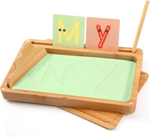 Montessori Sand Tray with Lid - Wooden Sand Trays for Kids - Writing Letters and Numbers (Green)