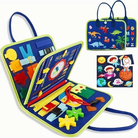 Montessori Busy Board for Toddlers 1-3 Year Old - Baby Busy Board Book for 1 Year Old, Montessori Sensory Book Toy for Learning Fine Motor Skills, Travel Toys for Road Trip Plane Car Boys Girls