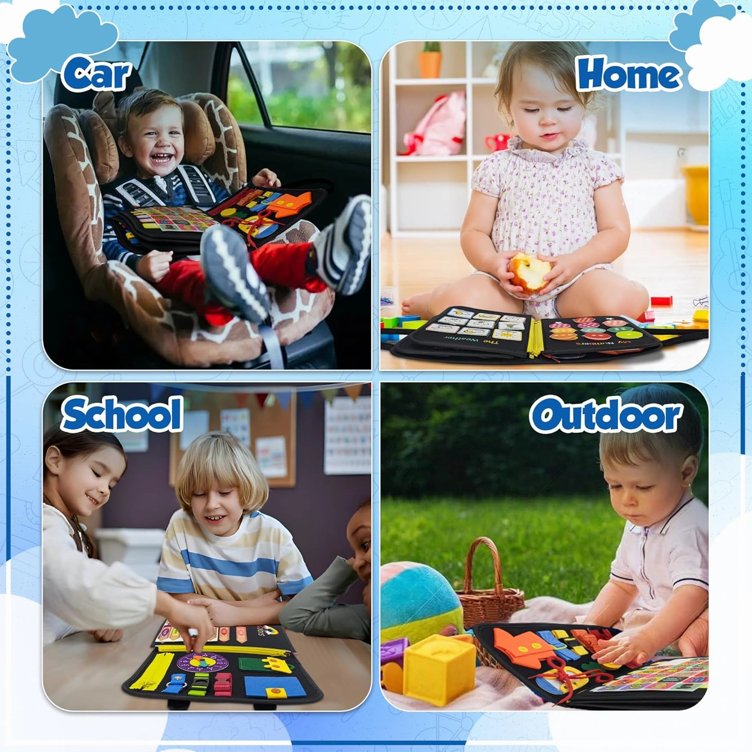 Montessori Busy Board for Toddlers 3-5 – Educational Sensory & Motor Skills Development Toy with 25  Engaging Activities, Ideal for Preschool, Travel & Gift (Black Roar & Explore)