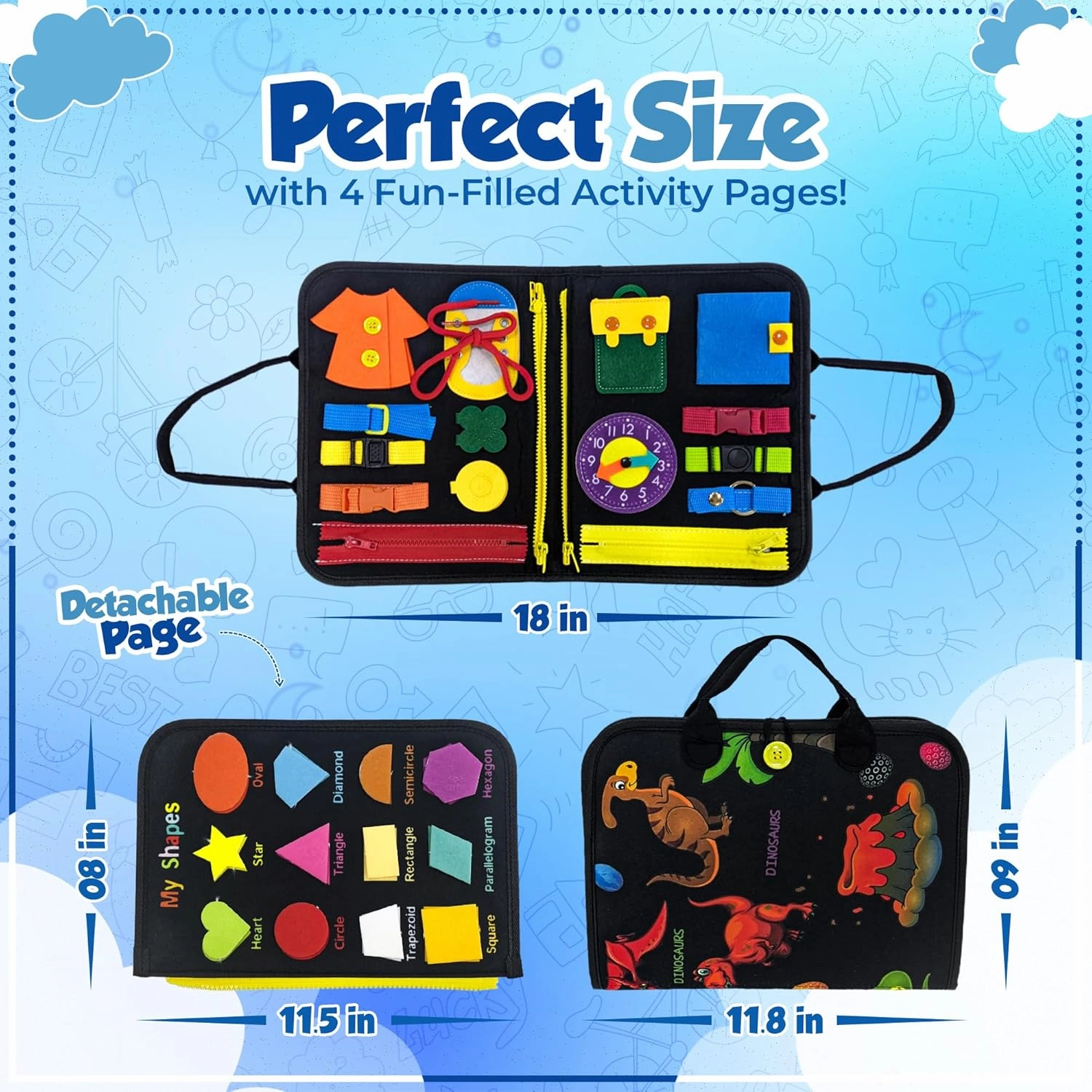 Montessori Busy Board for Toddlers 3-5 – Educational Sensory & Motor Skills Development Toy with 25  Engaging Activities, Ideal for Preschool, Travel & Gift (Black Roar & Explore)