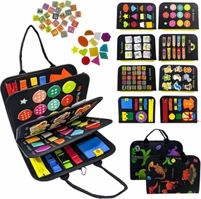 Montessori Busy Board for Toddlers 3-5 – Educational Sensory & Motor Skills Development Toy with 25  Engaging Activities, Ideal for Preschool, Travel & Gift (Black Roar & Explore)