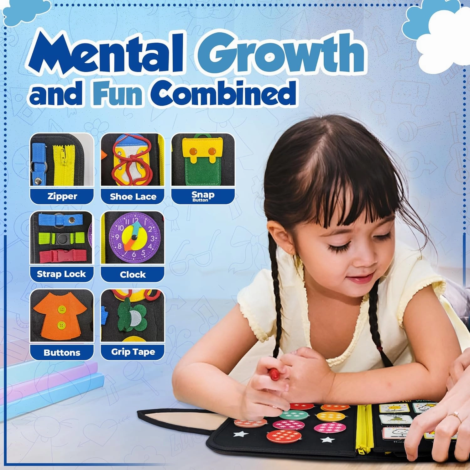 Montessori Busy Board for Toddlers 3-5 – Educational Sensory & Motor Skills Development Toy with 25  Engaging Activities, Ideal for Preschool, Travel & Gift (Black Roar & Explore)