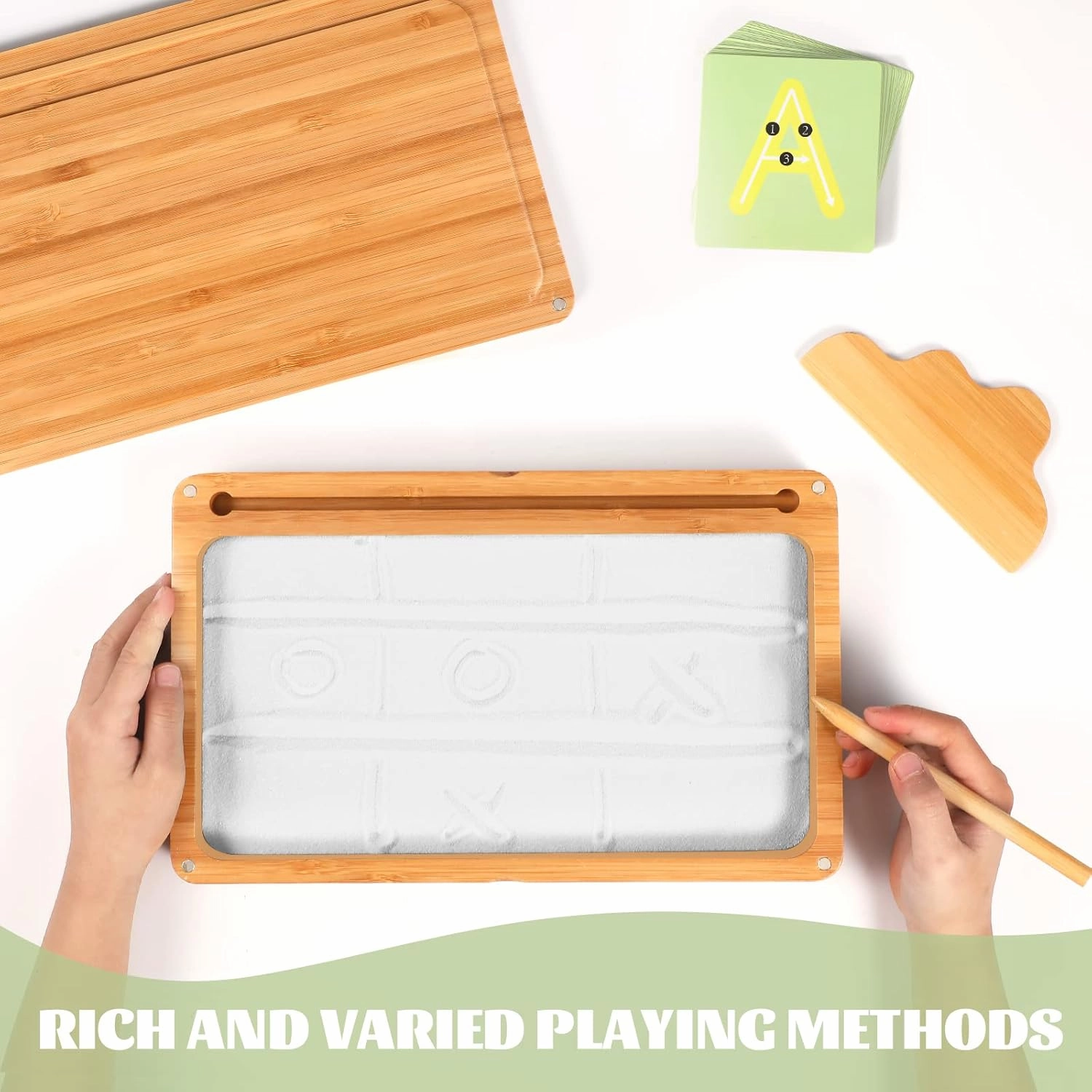 Montessori Sand Tray with Lid - Wooden Sand Trays for Kids - Writing Letters and Numbers (White)