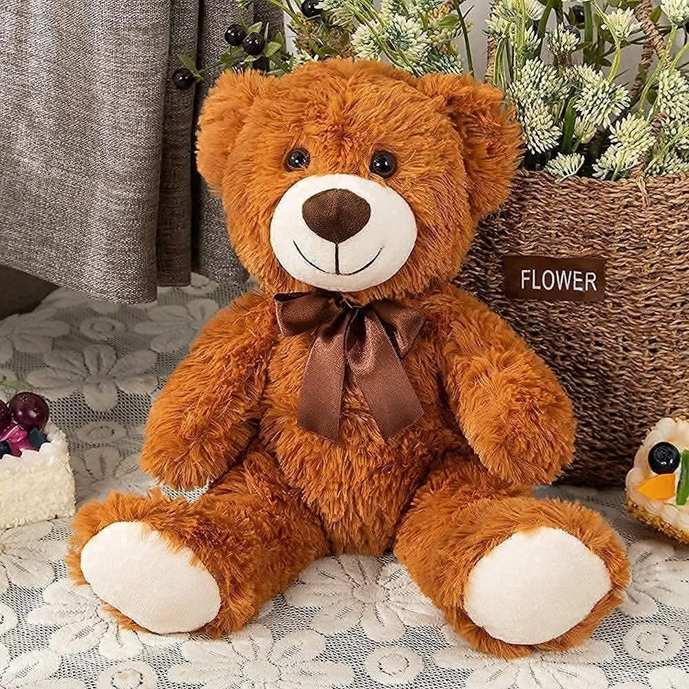 MorisMos 3Pcs Teddy Bears Bulk Baby Shower, 14inch Cute Teddy Bear Stuffed Animals Plush, Small Stuffed Bears on Centerpiece Baby Shower, Dark Brown