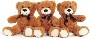 MorisMos 3Pcs Teddy Bears Bulk Baby Shower, 14inch Cute Teddy Bear Stuffed Animals Plush, Small Stuffed Bears on Centerpiece Baby Shower, Dark Brown