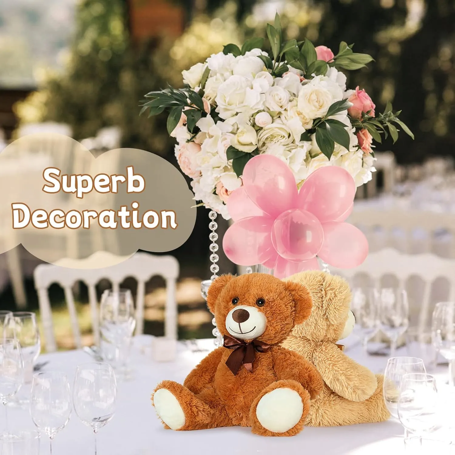 MorisMos 3Pcs Teddy Bears Bulk Baby Shower, 14inch Cute Teddy Bear Stuffed Animals Plush, Small Stuffed Bears on Centerpiece Baby Shower, Dark Brown