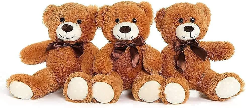 MorisMos 3Pcs Teddy Bears Bulk Baby Shower, 14inch Cute Teddy Bear Stuffed Animals Plush, Small Stuffed Bears on Centerpiece Baby Shower, Dark Brown