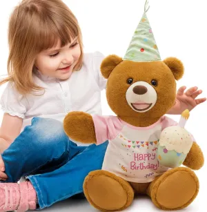 MorisMos Birthday Teddy Bear with Cake, 21.7 Inches Birthday Bear Stuffed Animal Light Brown Bear Plush Pillow Toy Great Gift for Kids Girls