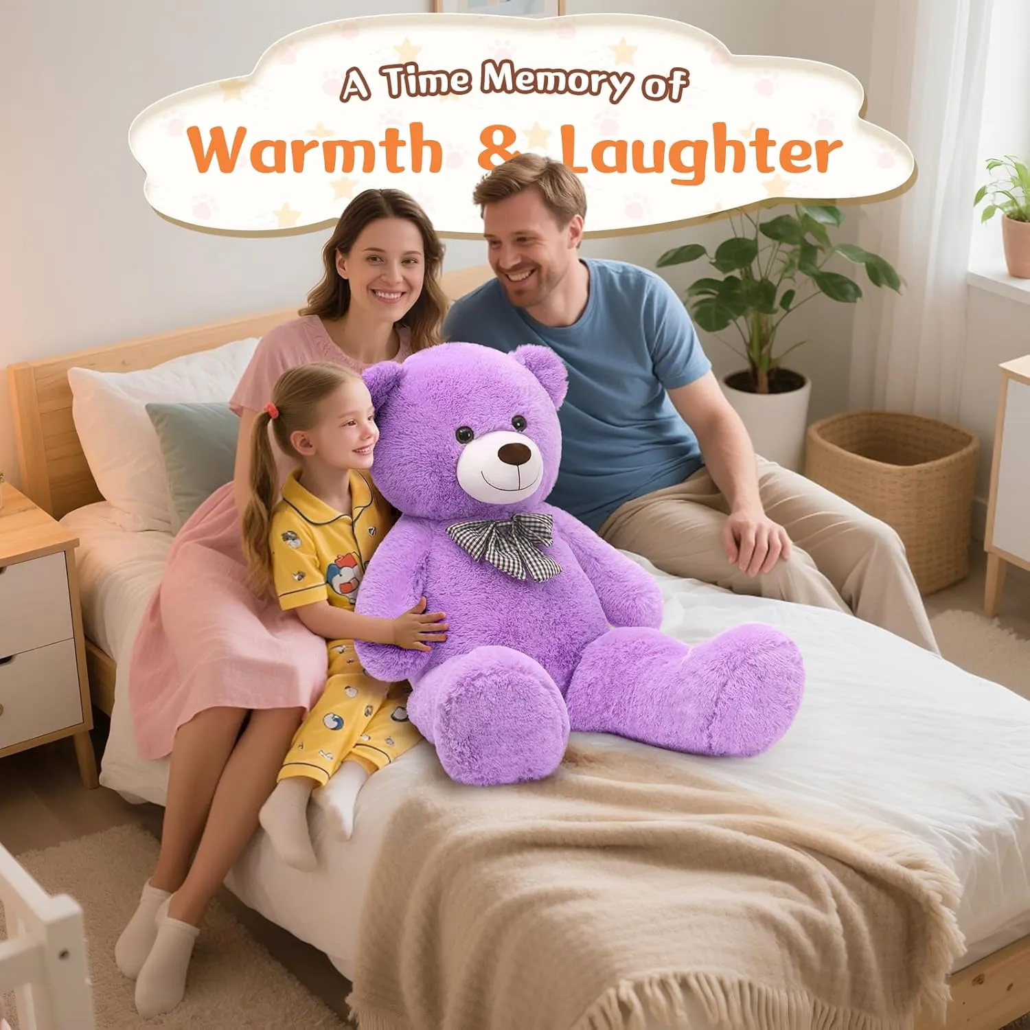 MorisMos Bow Tie Giant Teddy Bear, 39inch Large Teddy Bear Plush, Soft Big Bears for Girls Girlfriend, Purple