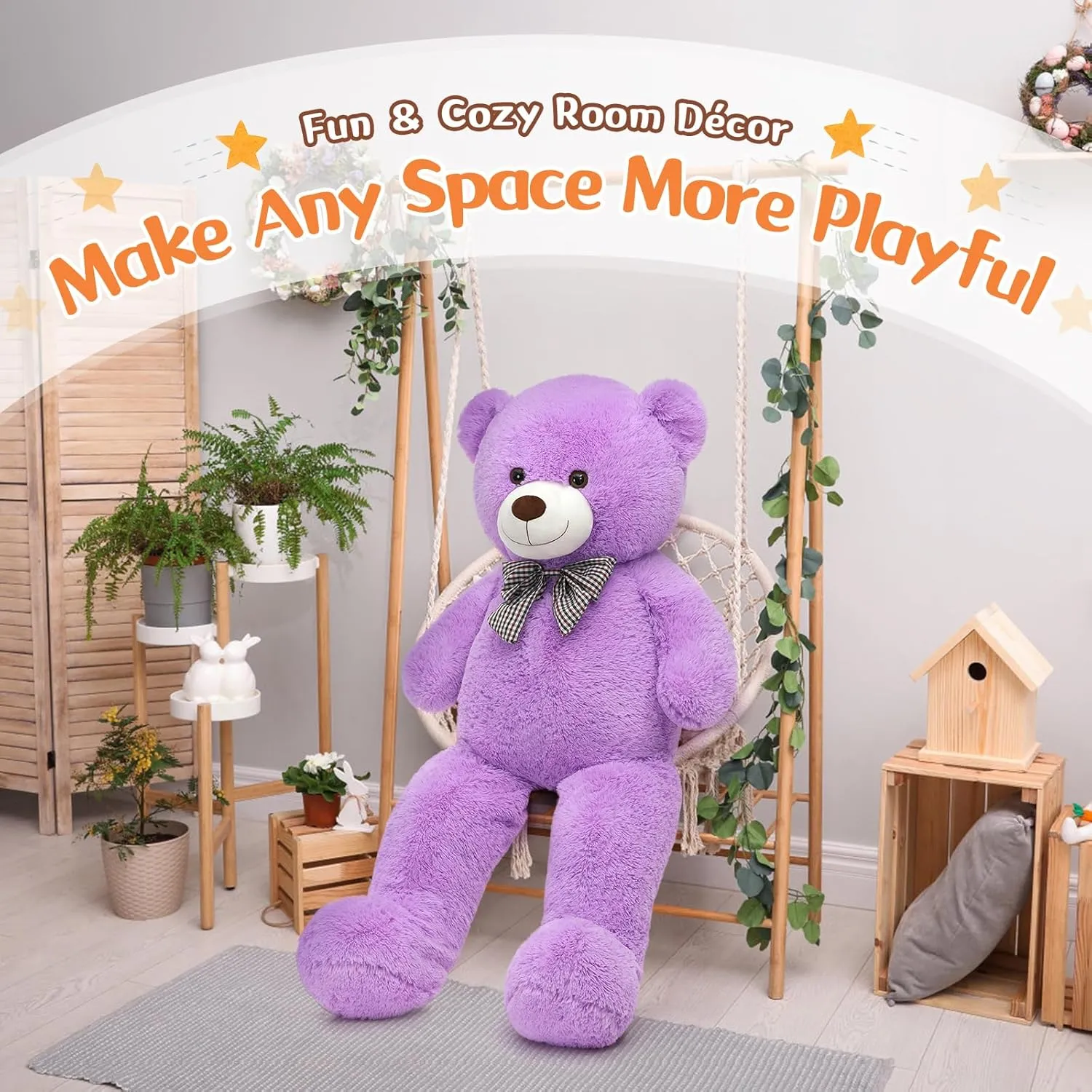 MorisMos Bow Tie Giant Teddy Bear, 39inch Large Teddy Bear Plush, Soft Big Bears for Girls Girlfriend, Purple