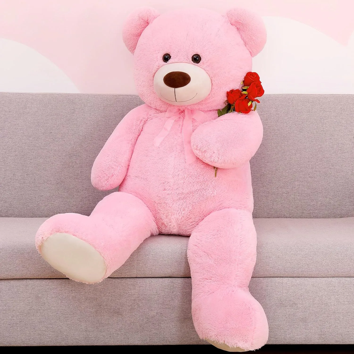MorisMos Giant Teddy Bear Stuffed Animal 4 Ft,51'' Big Pink Teddy Bear for Girlfriend Boyfriend Wife Mom Fiancée Valentine's Gift,Large Stuffed Bear Plush for Christmas Birthday Baby Shower,Pink
