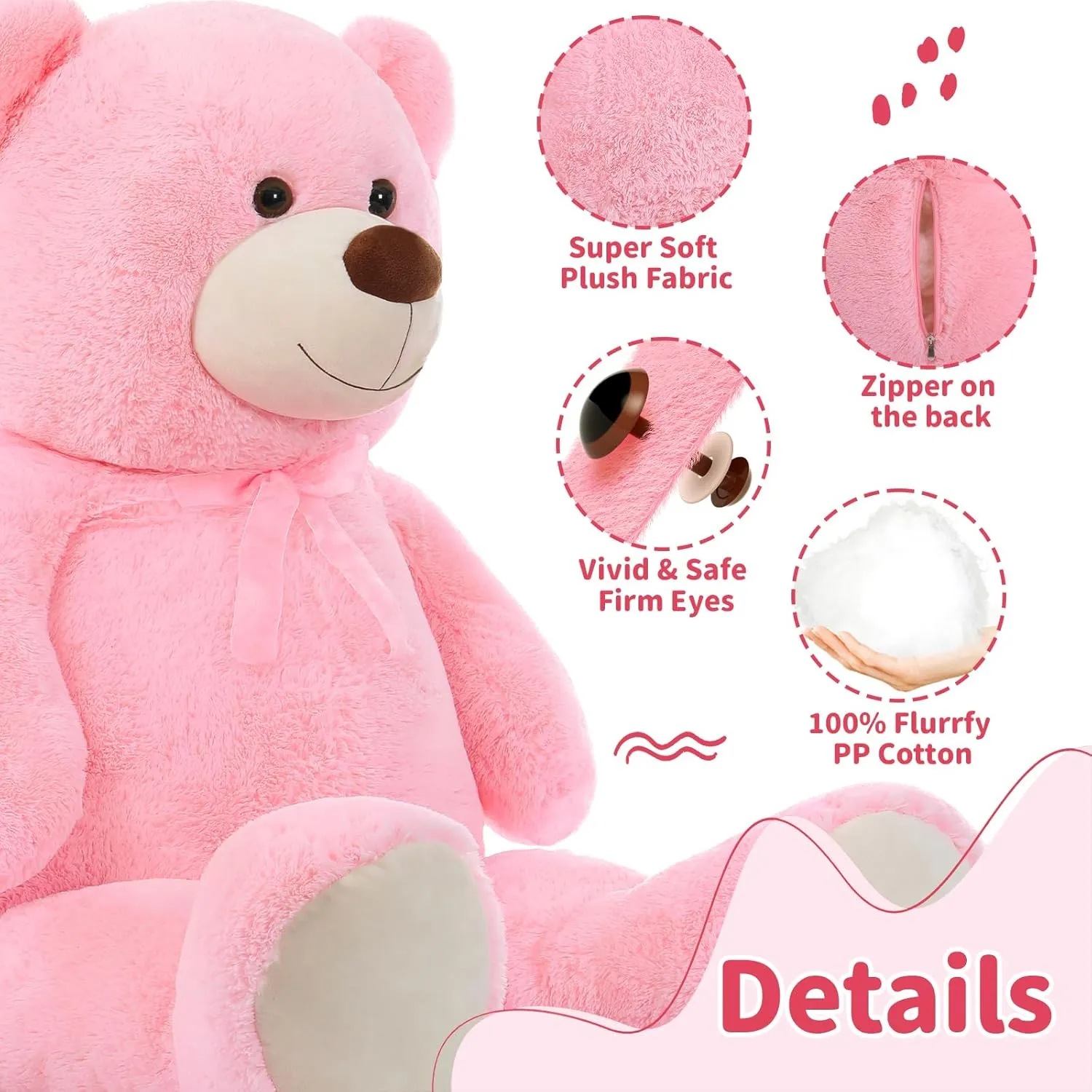 MorisMos Giant Teddy Bear Stuffed Animal 4 Ft,51'' Big Pink Teddy Bear for Girlfriend Boyfriend Wife Mom Fiancée Valentine's Gift,Large Stuffed Bear Plush for Christmas Birthday Baby Shower,Pink