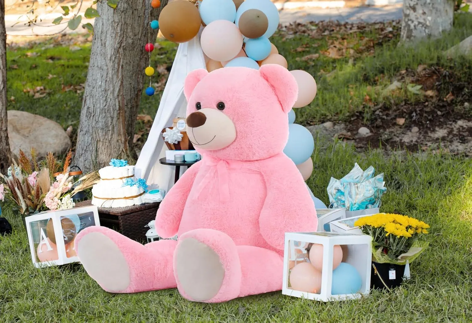 MorisMos Giant Teddy Bear Stuffed Animal 4 Ft,51'' Big Pink Teddy Bear for Girlfriend Boyfriend Wife Mom Fiancée Valentine's Gift,Large Stuffed Bear Plush for Christmas Birthday Baby Shower,Pink