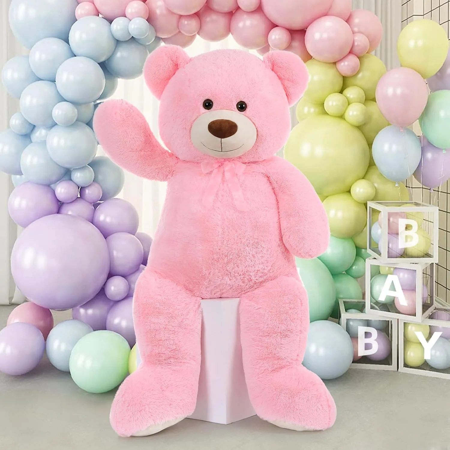 MorisMos Giant Teddy Bear Stuffed Animal 4 Ft,51'' Big Pink Teddy Bear for Girlfriend Boyfriend Wife Mom Fiancée Valentine's Gift,Large Stuffed Bear Plush for Christmas Birthday Baby Shower,Pink