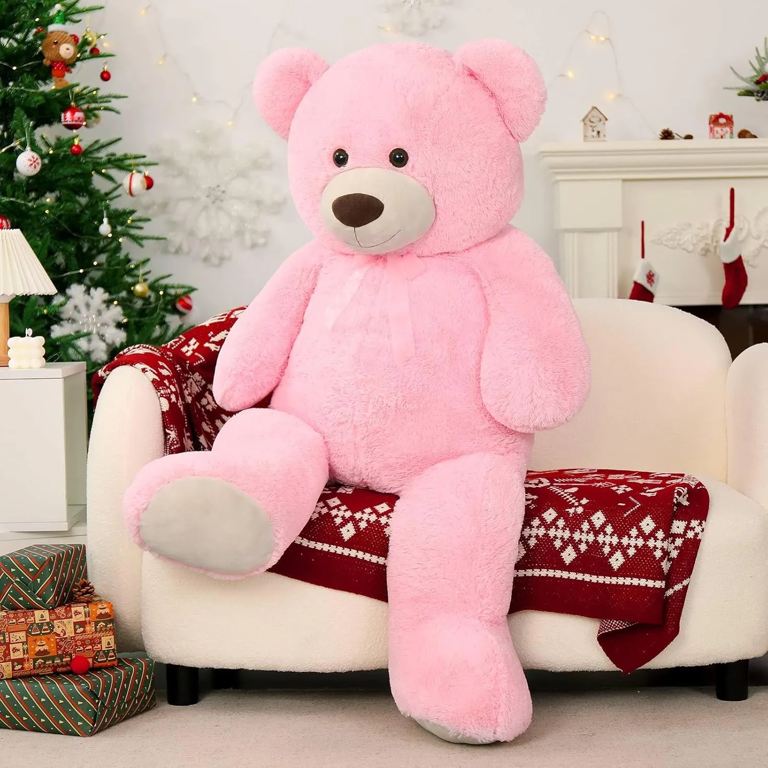 MorisMos Giant Teddy Bear Stuffed Animal 4 Ft,51'' Big Pink Teddy Bear for Girlfriend Boyfriend Wife Mom Fiancée Valentine's Gift,Large Stuffed Bear Plush for Christmas Birthday Baby Shower,Pink