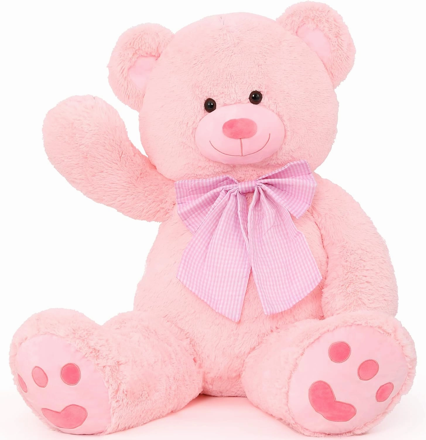 MorisMos 4 Feet Giant Teddy Bear Stuffed Animal, 47" Large Pink Teddy Bear Plush with Footprints and Big Bow, Valentines Christmas for Girlfriend, Wife, Girls, Baby Shower Decor