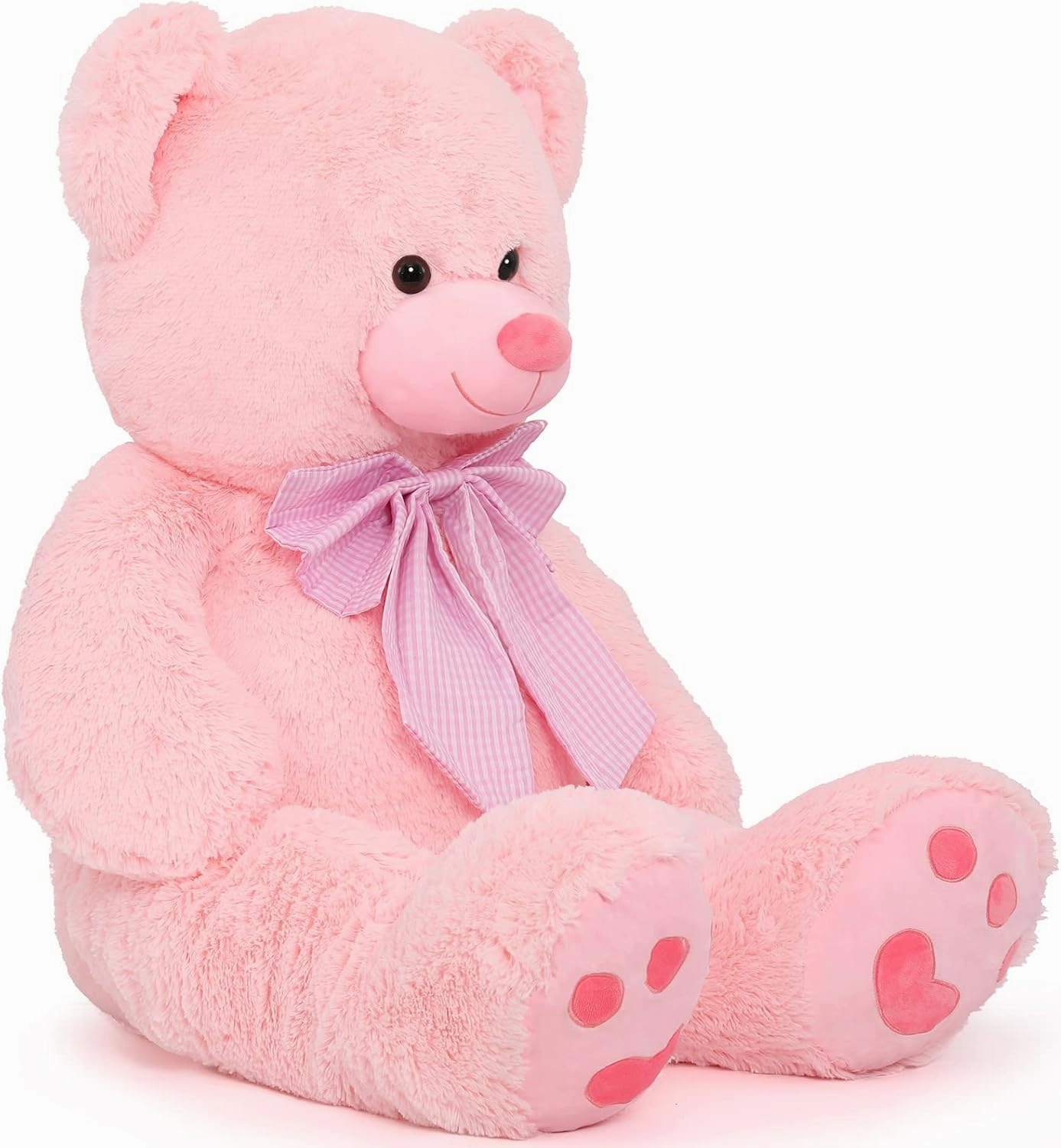 MorisMos 4 Feet Giant Teddy Bear Stuffed Animal, 47" Large Pink Teddy Bear Plush with Footprints and Big Bow, Valentines Christmas for Girlfriend, Wife, Girls, Baby Shower Decor