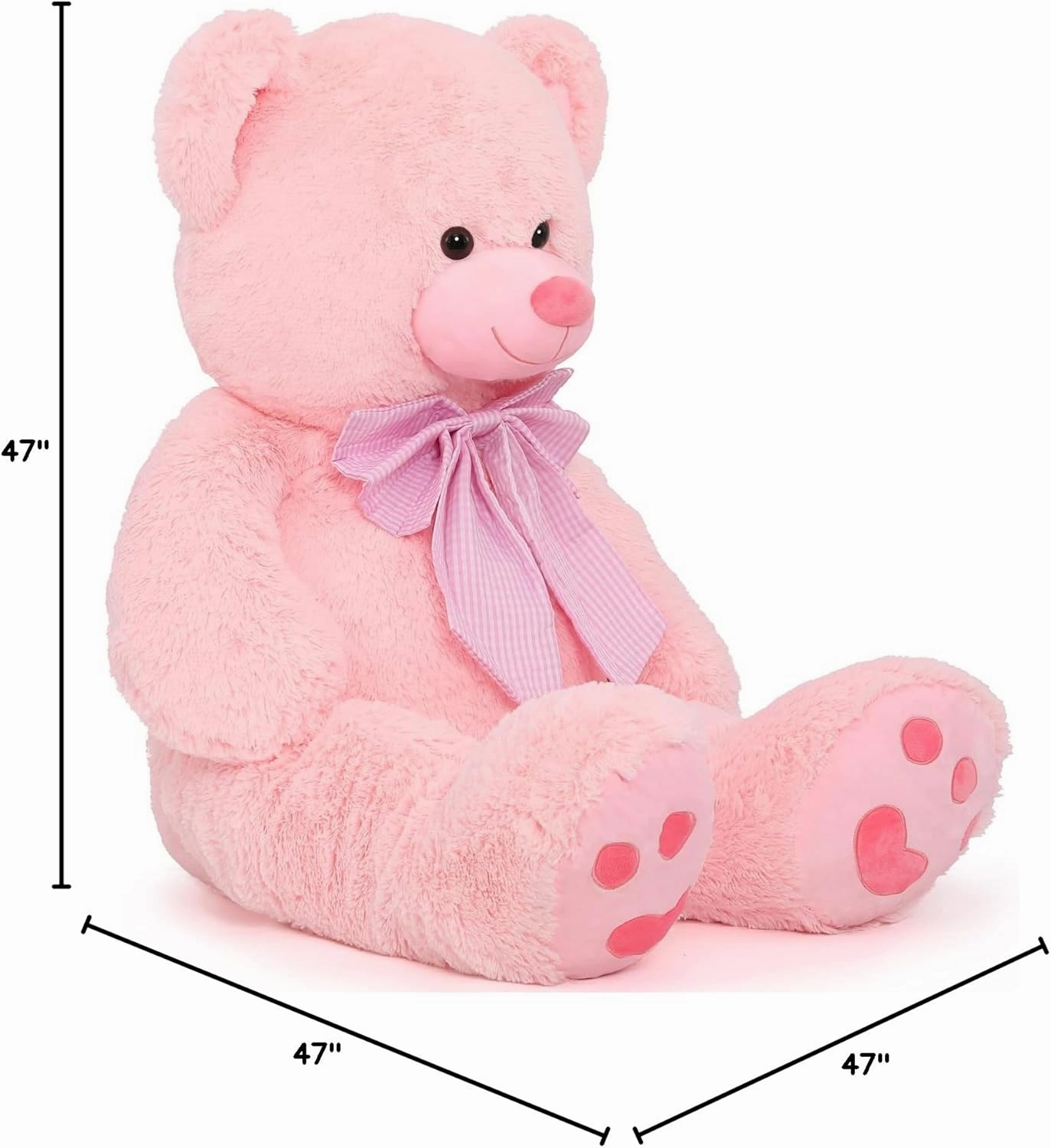 MorisMos 4 Feet Giant Teddy Bear Stuffed Animal, 47" Large Pink Teddy Bear Plush with Footprints and Big Bow, Valentines Christmas for Girlfriend, Wife, Girls, Baby Shower Decor